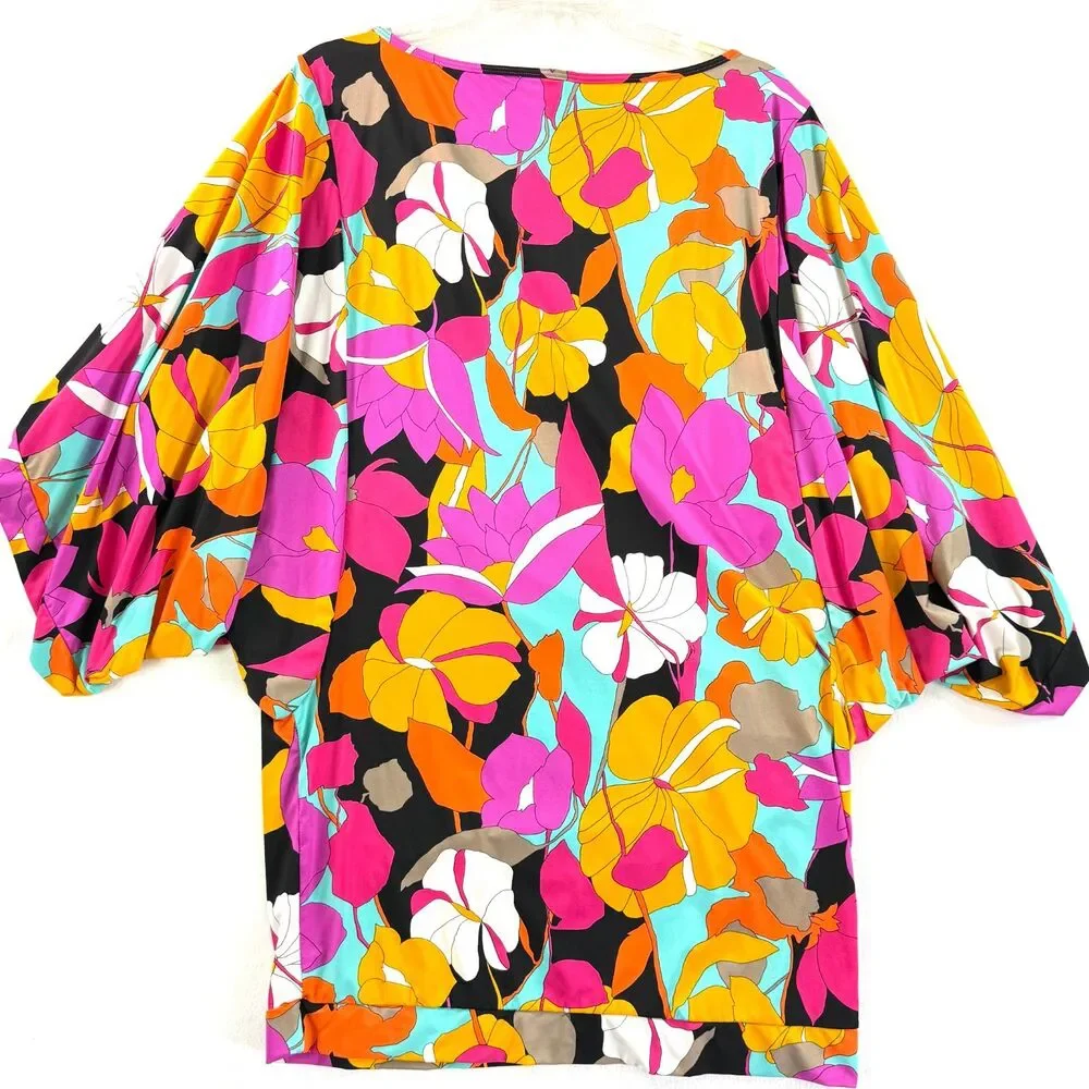 Trina Turk | Gemini Swim Suit Cover-Up Tunic Bright Vivid Florals | Sz XL - Picture 4 of 8